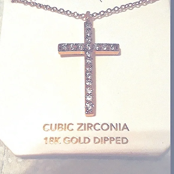 NEW BEAUTIFUL 18k Gold plated CZ Cross Pendant Necklace Crystals 18"-20” NWT - Picture 5 of 5
